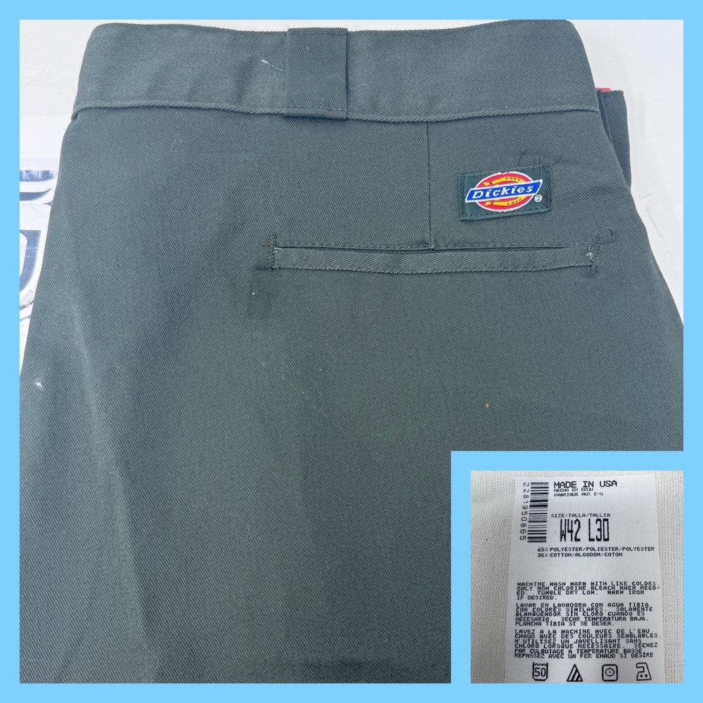 Vintage Dickies Mens Wrinkle Free Plain Front Twill Work Pants Size 42x30‎ Green